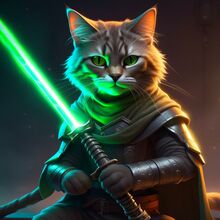 Кот с зелёным световым мечом,  artstation