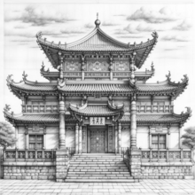 дворец в восточном стиле, рисунок карандашом
